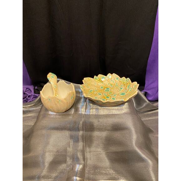 Handmade, Art Pottery Condiment Serving Set, Three (3) pieces Trippy Hippie  EUC - Picture 2 of 10